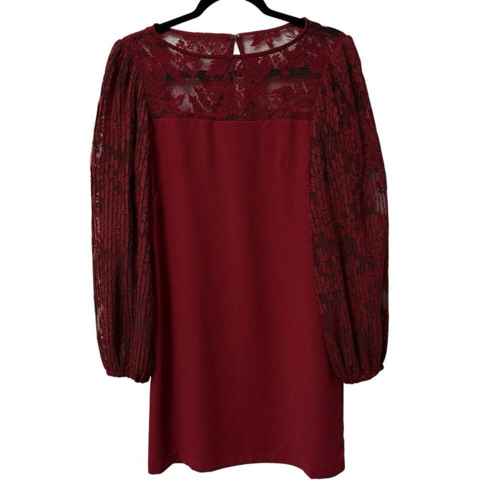 WHBM RED DRESS LACE BALLOON SLEEVES SHIFT KNEE LENGTH SIZE 2 HOLIDAY PARTY LINED